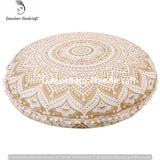 1 x RAW Customer Returns Ganesham Round Indian Boho Mandala Tapestry Hippie Round Stool Ottoman Mandala Floor Cushion 81 x 81 cm 80 cm white gold - RRP €12.1