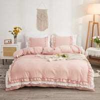 1 x RAW Customer Returns Herside Bed Linen 240x220 Pink Ruffle Bedding Sets White Pink 2 Layer Ruffle Design Soft Microfiber Boho Duvet Cover 2 Pillowcases 80x80 cm White-Pink, 240 x 220 cm  - RRP €57.99