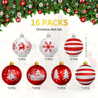 2 x RAW Customer Returns Arbolisse White and Red Christmas Baubles, 16PCS Christmas Tree Decorations, 6cm Christmas Baubles Christmas Decorations for Home 7 Types Models  - RRP €41.98