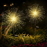 1 x RAW Customer Returns SALCAR LED solar lights garden decoration, 2 pieces 180LED solar fireworks garden lights waterproof, 8 modes solar plug garden lights for outdoors footpath yard lawn patio, warm white - RRP €19.99