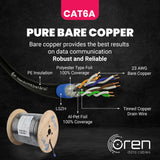 1 x RAW Customer Returns Oren CAT6A 100m Outdoor Ethernet Cable - Direct Burial - 23 AWG Pure Copper Wire - 500 MHz Bandwidth U FTP Internet LAN Network Cable, Halogen Free, Non-Corrosive - 10 GbE - RRP €129.95