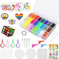 1 x RAW Customer Returns 24 colors iron-on bead set, 4300 iron-on beads with iron-on beads plates, tweezers, iron-on paper keychain, children s DIY iron-on bead 5 mm push-on beads set, creative gift for children, girls, boys - RRP €20.4