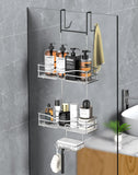 1 x RAW Customer Returns Cooeco Hanging Shower Shelf - Stainless Steel Bathroom Shelf Shower Basket with Soap Dish and 6 Hooks for Glass Bathroom Doors - RRP €20.4