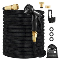 1 x RAW Customer Returns Flexible Garden Hose Expandable Water Hose with 10-Spray Adapter Made of Brass Hanger Irrigation Gardening Retractable Heavy Duty Hose 4-Layer Latex Core Connector 30M, Black  - RRP €43.37