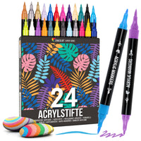 1 x RAW Customer Returns Zenacolor 24 acrylic pens for stones waterproof with double tip fine tip and brush - acrylic pens for various surfaces - multi-marker acrylic - RRP €12.99