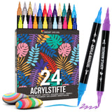 1 x RAW Customer Returns Zenacolor 24 acrylic pens for stones waterproof with double tip fine tip and brush - acrylic pens for various surfaces - multi-marker acrylic - RRP €12.99