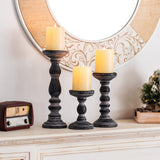 1 x RAW Customer Returns Inweder Rustic Wooden Candle Holder Pillar - 3 Piece Wooden Candle Holder Set Pillar Candle Holder Set Distressed Black Tealight Holder for Wedding Centerpieces Farmhouse Home Room Decoration - RRP €37.99