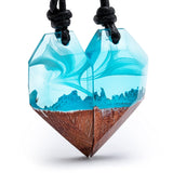 1 x RAW Customer Returns treeforce heart couple necklaces made of wood and blue epoxy resin for friends and couples - necklace, key ring or car pendant 3in1 DIY jewelry - RRP €50.41