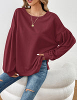 1 x RAW Customer Returns Beluring Women s Long Sleeve Casual Crew Neck Slit Top Style A Wine Red XL - RRP €28.99