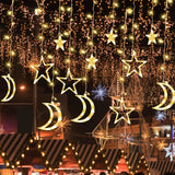 10 x Brand New Herefun 3.5M Moon Star Curtain Lights, 8 Modes Window Curtain Lights, Christmas Moon Star Lights, Moon Star Curtain Light, LED Ramadan Decoration for Ramadan, Christmas, Party, Wedding - RRP €228.0