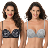 1 x RAW Customer Returns Curve Muse Women s Plus Size 1 Cup Size Push-Up Perfect Shape Underwire Lace Bra-2 Pack-Black,Light Gray-100B - RRP €41.47