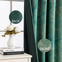 1 x RAW Customer Returns MIULEE Velvet Curtain with Gold Foil Leaves Pattern, Set of 2 Curtains Velvet Emerald Green with Back Loops and Rod Pocket, Thick Curtain Opaque Velvet Curtains for Bedroom, Each H245 X W140cm - RRP €44.36