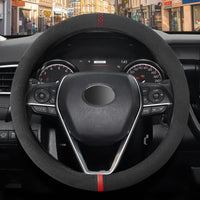 1 x RAW Customer Returns ZATOOTO Car Steering Wheel Cover, Thin Suede Steering Wheel Cover with Soft Alcantara Touch, Anti-Slip Sport, Universal Size 37-38cm 14.5-15in, Black - RRP €26.18