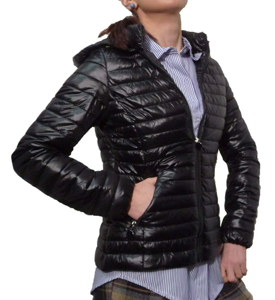 1 x RAW Customer Returns Jacket 100 grams Lightweight Lined Screwed Ecological Down Jacket Quilted Hood Mid-Season Woman Girl Fashion L 44 IT Woman, Cream  - RRP €47.04