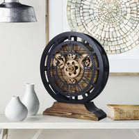 1 x RAW Customer Returns Lafocuse Table Clocks with Moving Gears, Black Industrial Steampunk Vintage Wood, Convertible into a Wall Clock, Retro Roman Numbers for Living Room Bar - RRP €49.99