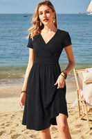 1 x RAW Customer Returns OUGES Women s Summer Dress Short Sleeve V-Neck Knee-Length Midi Dress with Pockets Black, XL  - RRP €35.78