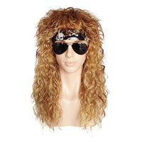 1 x RAW Customer Returns Wig 80s mullet for men and women carnival wigs blonde mix brown curls hippie rocker 70s heavy metal costume mullet theme party Halloween wig DE058C - RRP €22.18