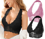 4 x Brand New SHEKINI Bralette Women s Lace Without Wire Halter Bra Bustier Padded V-Neck Sexy Bra Top Wire Free Elegant Underwear Women 2 Pack - RRP €115.96