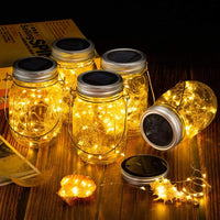 2 x RAW Customer Returns Pack of 4 solar lamps for outdoors, 30 LEDs fairy lights in a mason jar warm white lantern, Mason Jar lanterns balcony table lamp decoration outside, waterproof hanging light for garden party wedding - RRP €58.44