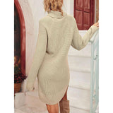 1 x RAW Customer Returns Zukmuk Women s Turtleneck Mini Dress Casual Autumn Long Sleeve High Neck Elastic Solid Color Knitted Dress Casual Sweater Dress Ivory, L  - RRP €28.49