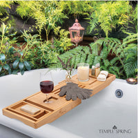 1 x RAW Customer Returns TEMPLE SPRING - Bathtub tray with candle, wine glass, book, tablet, iPad and phone holder. Extendable bathtub tray, wood, Bathtub Tray 100 bamboo natural wood  - RRP €49.99