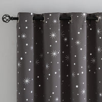 1 x Brand New CUCRAF Opaque Dark Grey Curtains with Eyelets Silver Foil Star Design Thick Curtains Blackout Thermal Curtain for Bedroom, Children s Room, Set of 2 H 225 x W 140 cm, Dark Grey - RRP €43.86