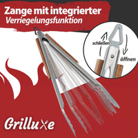 1 x RAW Customer Returns Grilluxe Premium barbecue cutlery set, 3 pieces Deluxe BBQ Tool Set Acacia wood stainless steel Extra long Grill tongs grill spatula meat fork Grills and ovens Integrated bottle opener - RRP €36.9