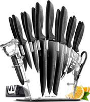 1 x RAW Customer Returns Knife set sharp kitchen knife set - chef s knife set stainless steel knife set 17 pc knife set - black  - RRP €51.53