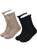 1 x RAW Customer Returns Boao 2 Pairs Women Warm Slipper Socks Christmas Fuzzy Socks Fleece Lined Non-Slip Slipper Socks Black and Coffee  - RRP €18.47