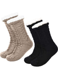 1 x Brand New Boao 2 Pairs Women Warm Christmas Stocking Socks Fuzzy Non-Slip Fleece Lined Socks Black and Coffee , Black and Coffee, Medium Large - RRP €20.16