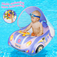 1 x RAW Customer Returns Oziral Baby Swimming Ring with Removable Sunshade UPF50 Infant Swimming Seat Children s Pool Baby Swimming Ring Car Shape Swimming Aid 6-36 Months Swimming Ring Toy Inflatable for Children - RRP €24.58