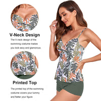 3 x Brand New Women s Swimsuit High Waist Tankini Set with Push Up Shorts Women s Two Piece Swimsuit Double Adjustable Straps Colorful Leaves XL - RRP €72.0