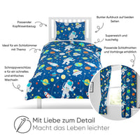 1 x RAW Customer Returns Bloomsbury Mill - Reversible Duvet Cover Set for Boys and Girls - Outer Space, Rockets and Planets - Single Duvet Cover Set and Pillows for Children s Bed - 135 x 200 cm - Blue - RRP €24.75