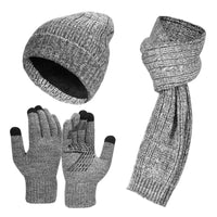 1 x RAW Customer Returns Atarni Winter Hat Scarf Touchscreen Gloves Set - Unisex Beanie Hat Fleece Warm Hood Winter Scarf Cashmere Knitted Hat Knitted Scarf Thermal Non-Slip Gloves for Men 3-in-1 Winter Set - RRP €15.44