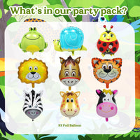 1 x Brand New Jungle Animals Head Foil Balloon Set - 9 Pieces Jungle Animal Balloon Tiger Lion Monkey Zebra Giraffe Frog Cow Snails Insect Helium Balloon for Children Birthday Decoration Children s Birthday Forest Animals Decoration - RRP €6.65