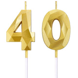 1 x RAW Customer Returns BBTO 40th Birthday Number Candles 3D Diamond Shape Cake Candles Number 40 Cake Topper Decoration for Birthday Wedding Anniversary Celebration Supply, Gold - RRP €7.09