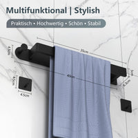 1 x RAW Customer Returns Towel Holder Without Drilling, Oneyus SUS304 Stainless Steel Guest Towel Holder Black Self-Adhesive Towel Rail Bath Towel Holder with Hooks for Bathroom Kitchen with 2 Towel Hooks  - RRP €20.15