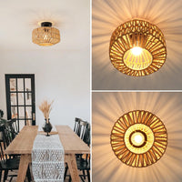 1 x RAW Customer Returns FORCOSO rattan ceiling light, boho lamp ceiling with natural rattan lampshade, E27 vintage chandelier, rustic brown ceiling lamp for living room, bedroom, dining room, kitchen, hallway - RRP €39.99