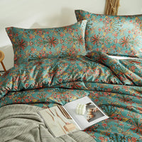 1 x RAW Customer Returns Freyamy Boho Bedding 220x240cm 3-piece Green Colorful Flowers Vintage Bedding Sets Brushed Microfiber Soft Reversible Bedding Bohemian Floral Duvet Cover with Zipper and 2 Pillowcases 80x80cm - RRP €45.34