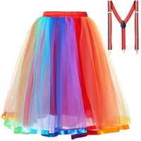 1 x RAW Customer Returns tanzdunsje tulle skirt women with straps, elastic waistband tulle skirt black rainbow tulle skirt petticoat 50s tutu underskirt tutu ballet dance dress for women teenager party Halloween costumes - RRP €24.5