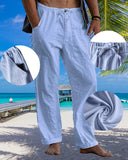 1 x RAW Customer Returns Men s Long Linen Cotton Casual Beach Pants Simple Summer Pants for Men Light Blue XL - RRP €26.98