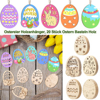 1 x Brand New GVPOELR Easter eggs wooden pendants, 20 pieces of Easter crafts wood, Easter pendant wooden decoration, with jute rope, wooden pendant Easter for painting, 5 shapes of cut-out models, for DIY crafts to paint - RRP €20.4