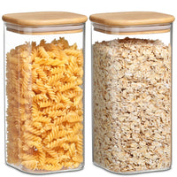 1 x RAW Customer Returns Storage jars with lids, storage jars with airtight bamboo lids for preserving pasta, beans, coffee, rice, biscuits, large capacity, transparent storage jars, glass, 2 pieces, 1600 ml - RRP €23.99