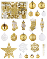 1 x RAW Customer Returns SOLEDI Set of 128 Premium Christmas Baubles Plastic Gold White with Tree Top Star - Robust and Safe Christmas Tree Decoration Set with Hanging - Colorful Christmas Tree Baubles, Reusable Christmas Decoration - RRP €39.98