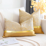 1 x RAW Customer Returns Artscope Set of 2 Cushion Covers for Sofa Car Bedroom Luxurious Modern Minimalist Golden Leather Stitching Wave Stripes Decorative Pillow Cushion Cover Pillow Case 60 x 60 cm Golden  - RRP €21.99