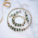 1 x RAW Customer Returns Clearine Statement Jewelry Set Women Wedding Bridal Crystal Cluster Necklace Collar Choker, Dangle Earrings and Bracelet Set Emerald Green Gold Tone - RRP €31.25