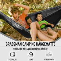 1 x RAW Customer Returns Grassman Camping Hammock Double and Single Hammock with Tree Straps, Lightweight Nylon Parachute Hammock Camping Accessories Equipment for Indoor Outdoor Backpacking, Travel, Black, Double - RRP €26.99