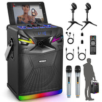 1 x RAW Customer Returns DSP Bluetooth Karaoke Machine with 2 Microphones for Outdoor Party, 6.5 Subwoofer Portable PA System, Music Box USB-C Recording Support Sound Effects DJ Lights FM for YouTube iOS Android GPSK-1 - RRP €226.22