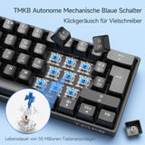 1 x RAW Customer Returns TMKB T61SE Gaming Mechanical Keyboard with German QWERTZ Layout, Blue Switch, Black - RRP €34.27