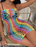 1 x Brand New ohmydear Women s Fishing Net Bodysuit Plus Size Rainbow Bodysuit Sexy Bodystocking Large Size Lingerie Mini Dress Mesh Underwear - RRP €10.07